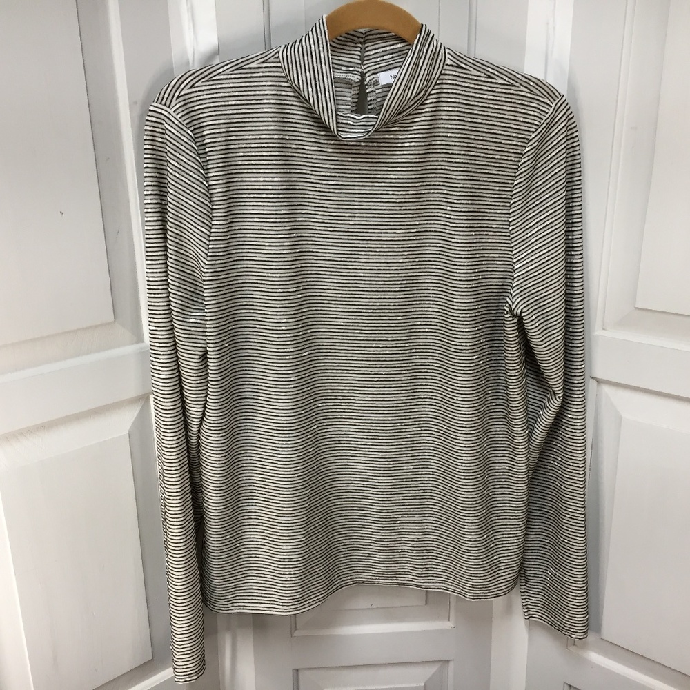 Nine West Gray, Black, &  Shimmery Silver Striped Mock Neck Top